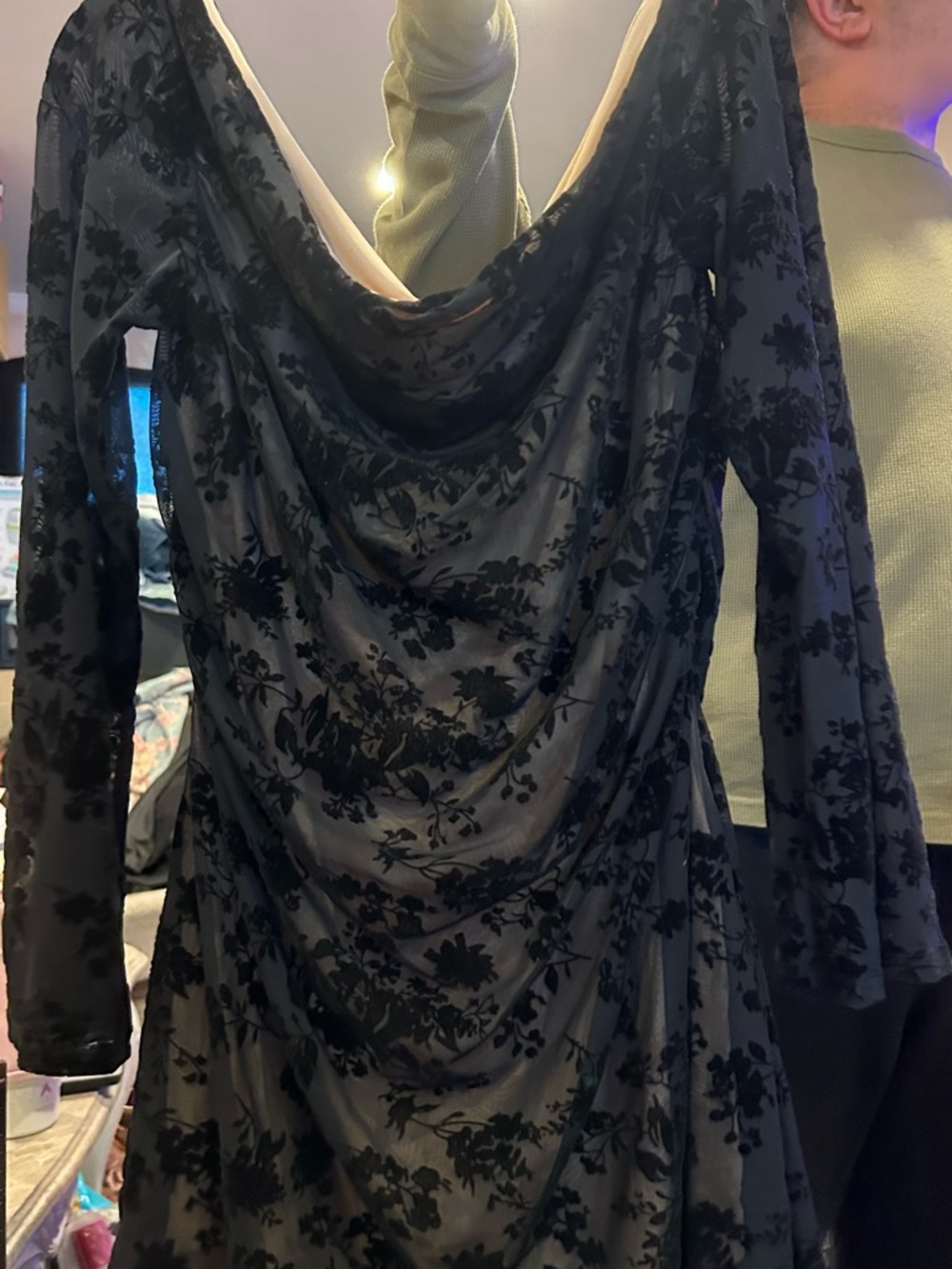 SHEIN Black Floral Burnout Long Sleeve Maxi Dress